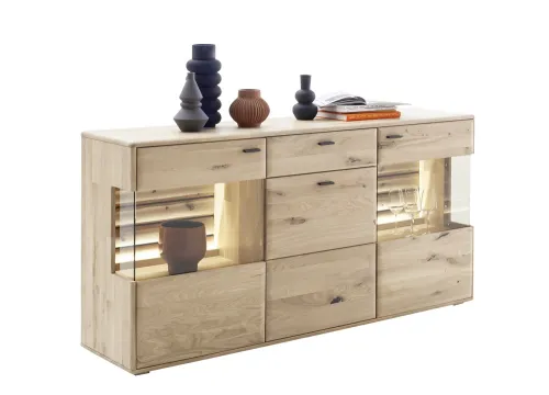 Sideboard Girona | mit Glastüren | Ast / Balkeneiche | mit LED Bandbeleuchtung