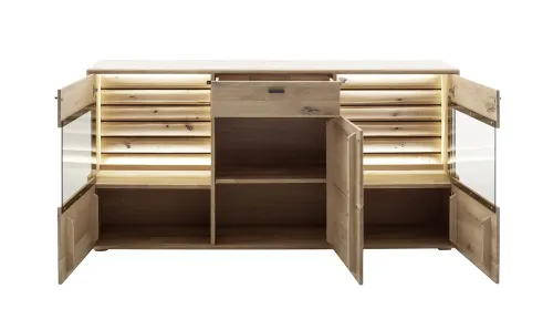 Sideboard Girona | mit Glastüren | Ast / Balkeneiche | mit LED Bandbeleuchtung