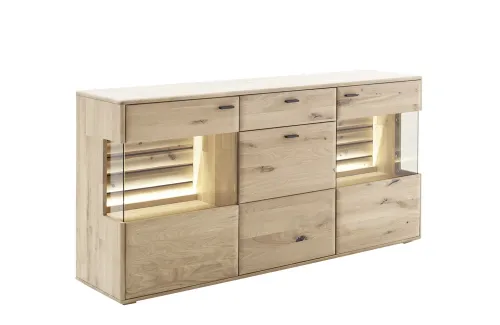 Sideboard Girona | mit Glastüren | Ast / Balkeneiche | mit LED Unterbauspot