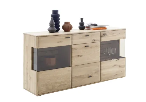 Sideboard Girona | mit Glastüren | Ast / Balkeneiche | ohne Beleuchtung