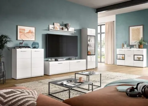 Sideboard Ice | mit Vitrinen | weiß / schwarz