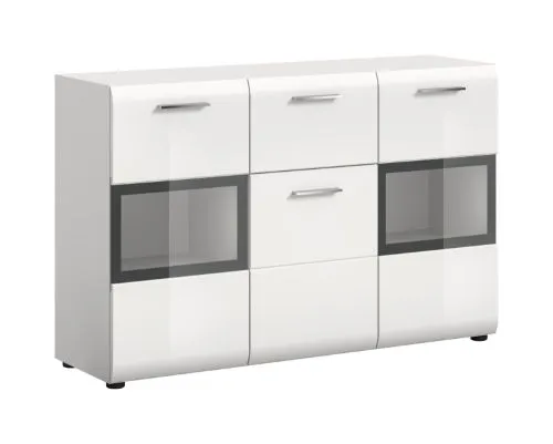 Sideboard Ice | mit Vitrinen | weiß / schwarz