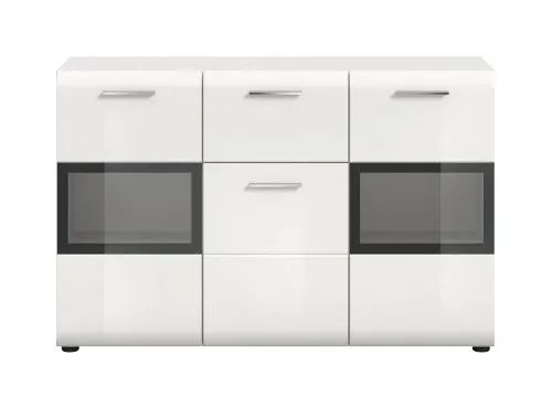 Sideboard Ice | mit Vitrinen | weiß / schwarz