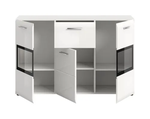 Sideboard Ice | mit Vitrinen | weiß / schwarz