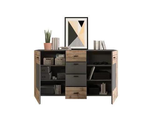 Sideboard Kommode Freno | grau matt / Nox Oak