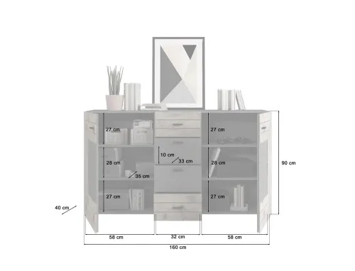 Sideboard Kommode Freno | grau matt / Nox Oak