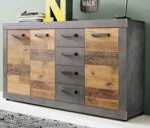 Sideboard Kommode Indy | Old Used Wood / Matera grau | 151x86 cm | Shabby Look