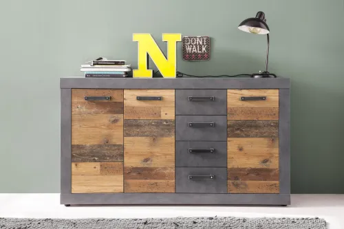Sideboard Kommode Indy | Old Used Wood / Matera grau | 151x86 cm | Shabby Look