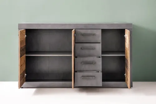 Sideboard Kommode Indy | Old Used Wood / Matera grau | 151x86 cm | Shabby Look