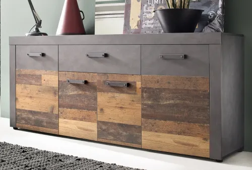 Sideboard Kommode Indy | Old Used Wood / Matera grau | 178x77 cm | Shabby Look