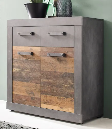 Sideboard Kommode Indy | Old Used Wood / Matera grau | 82x86 cm | Shabby Look