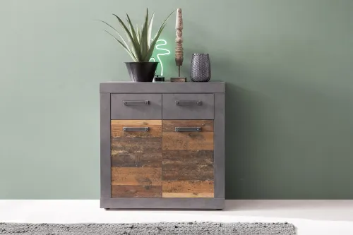 Sideboard Kommode Indy | Old Used Wood / Matera grau | 82x86 cm | Shabby Look