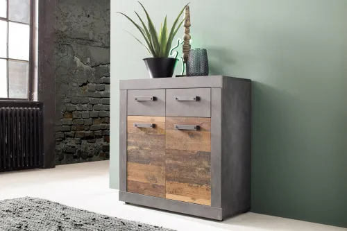 Sideboard Kommode Indy | Old Used Wood / Matera grau | 82x86 cm | Shabby Look