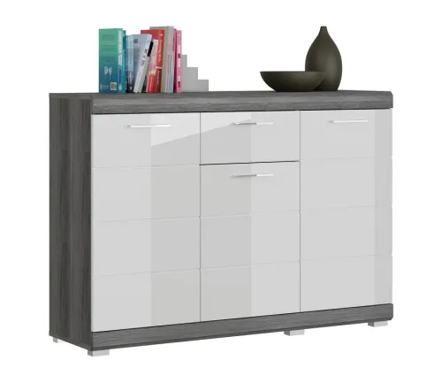 Sideboard Kommode Scout 2 | weiß Hochglanz / rauchsilber