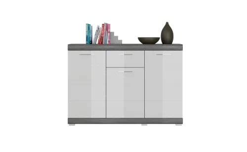 Sideboard Kommode Scout 2 | weiß Hochglanz / rauchsilber