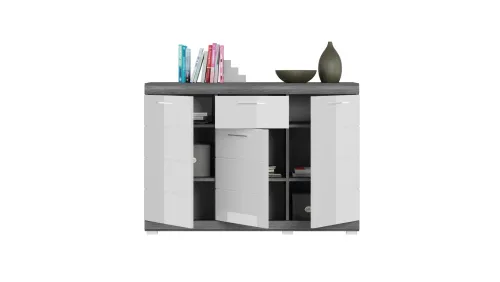 Sideboard Kommode Scout 2 | weiß Hochglanz / rauchsilber