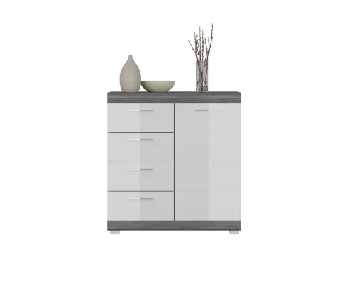 Sideboard Kommode Scout 3 | weiß Hochglanz / rauchsilber