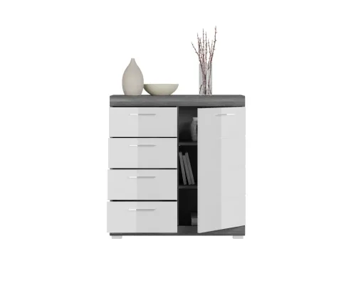 Sideboard Kommode Scout 3 | weiß Hochglanz / rauchsilber
