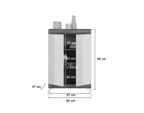 Sideboard Kommode Scout 4 | weiß Hochglanz / rauchsilber