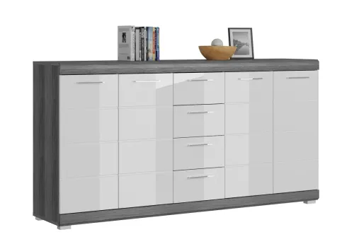 Sideboard Kommode Scout | weiß Hochglanz / rauchsilber