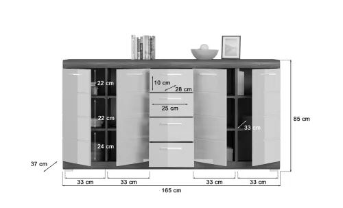 Sideboard Kommode Scout | weiß Hochglanz / rauchsilber