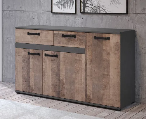 Sideboard Kommode Stripe | Artisan Eiche / Matera grau