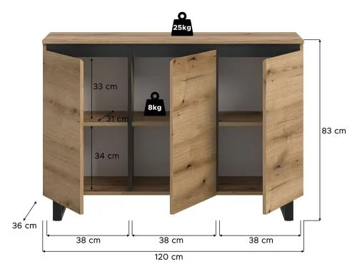 Sideboard Kommode Tomasa | Evoke Oak / schwarz