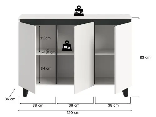 Sideboard Kommode Tomasa | weiß / schwarz