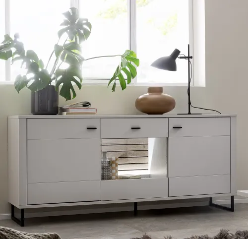 Sideboard Louisiana | Modern White | mit Beleuchtung