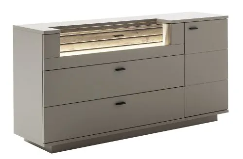 Sideboard Lüttich | Basalt / Wotan Eiche | mit Bandbeleuchtung