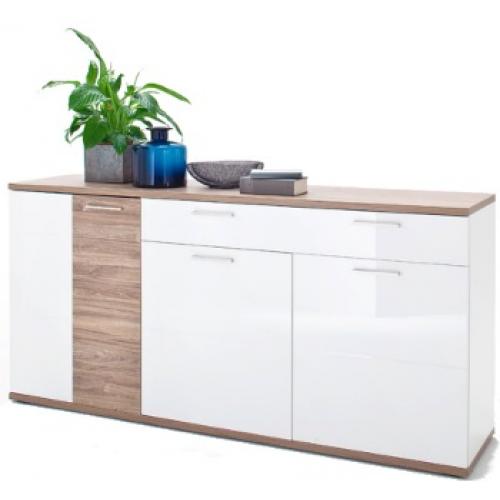 Sideboard Luzern | weiß Hochglanz / Sterling Oak