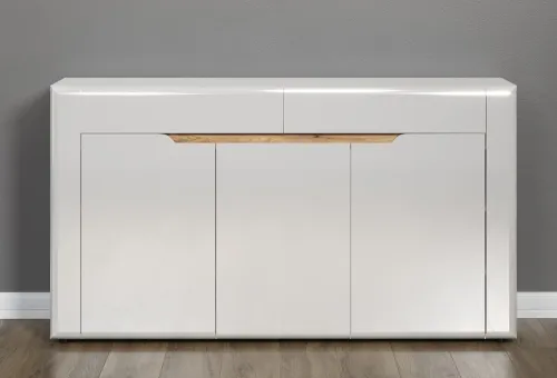 Sideboard Marlon | weiß Hochglanz / Evoke Eiche