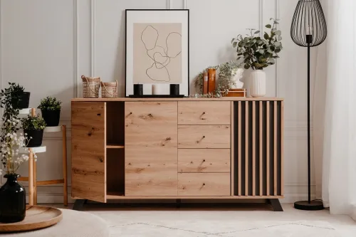 Sideboard Medan | mit 3D-Lamellen | Artisan Eiche / anthrazit