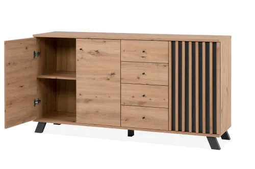 Sideboard Medan | mit 3D-Lamellen | Artisan Eiche / anthrazit