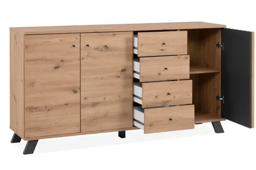 Sideboard Medan | mit 3D-Lamellen | Artisan Eiche / anthrazit