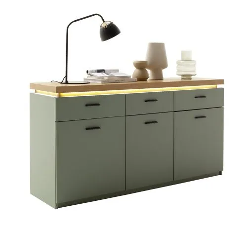 Sideboard Moniz | Salbei grün / Eiche Evoke | inkl. LED Beleuchtung