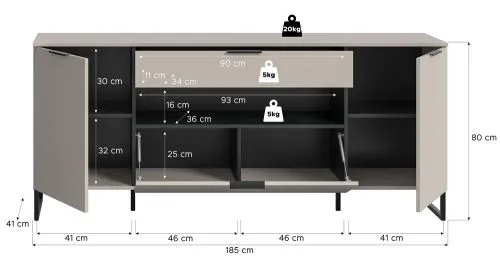 Sideboard Noida | Kaschmir / schwarz ohne Beleuchtung