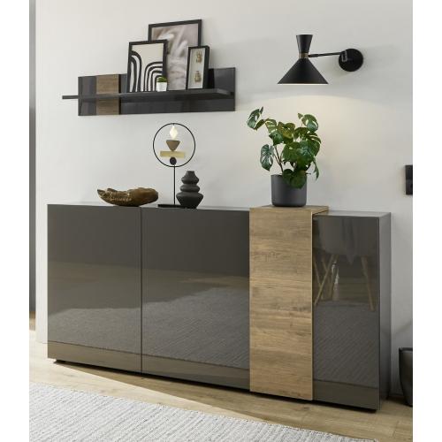 Sideboard Positano | grau Hochglanz / Eiche Mercure