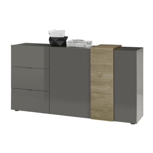 Sideboard Positano mit Schubkästen | grau Hochglanz / Eiche Mercure