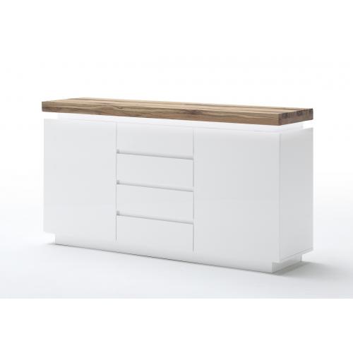 Sideboard Romina | weiß matt / Eiche massiv | inkl. LED Beleuchtung