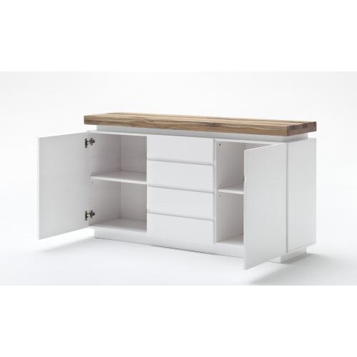 Sideboard Romina | weiß matt / Eiche massiv | inkl. LED Beleuchtung