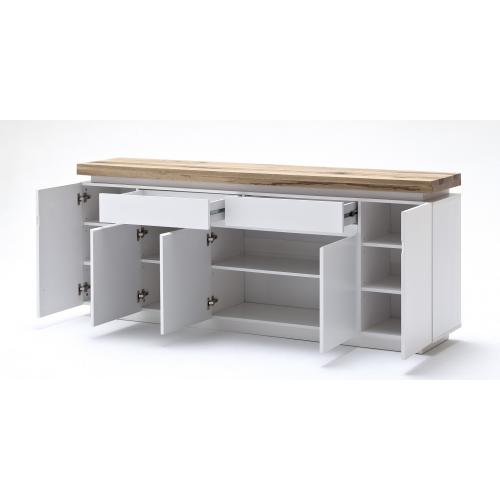 Sideboard Romina 2 | weiß matt / Eiche massiv | inkl. LED Beleuchtung
