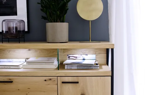 Sideboard Salerno | Balkeneiche / Eiche Bianco | mit 3er Set LED Unterbauspot