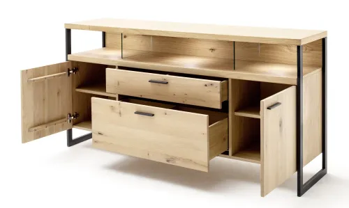 Sideboard Salerno | Balkeneiche / Eiche Bianco | ohne Beleuchtung