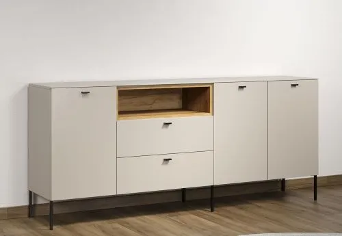 Sideboard Sao Paulo 1, Kaschmir Dekor, Offenes Mittelfach, 2 Schubkästen, Türfronten mit Griffmulden