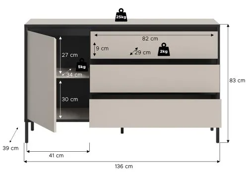 Sideboard Tron | Kaschmir / schwarz