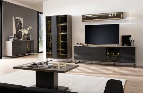 Sideboard Venezia | Softblack / Vulcano Eiche | mit Rückwandbeleuchtung