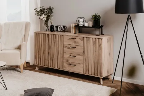 Sideboard Wellington mit Schubkästen | mit 3D-Reliefoptik | Schwedeneiche