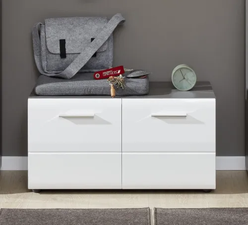 Sitzbank Line | Hochglanz weiß / rauchsilber mit Sitzkissen