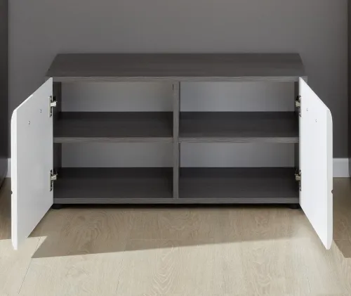 Sitzbank Line | Hochglanz weiß / rauchsilber mit Sitzkissen